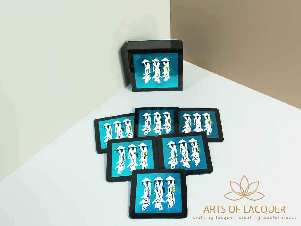 Blue Handmade Trio Lacquer Coaster Set