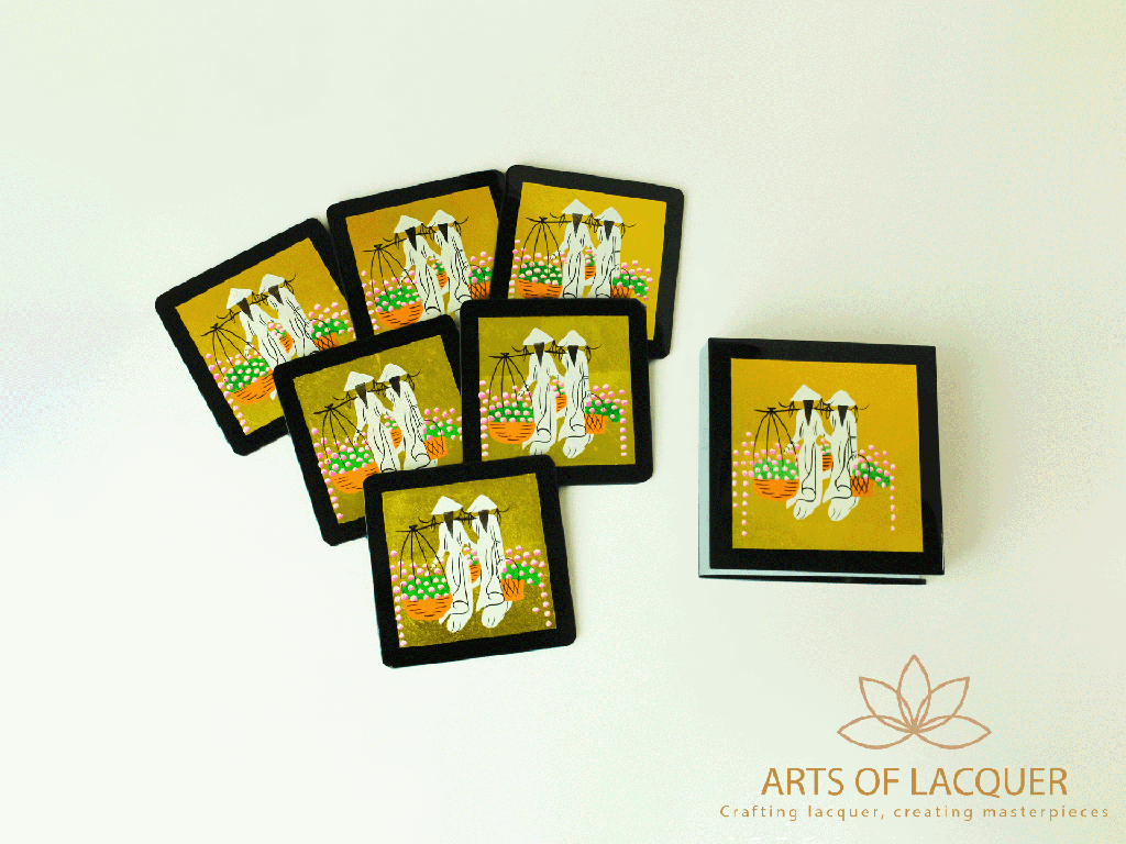 Gold Floral Harvest Ao Dai Lacquer Coaster Set