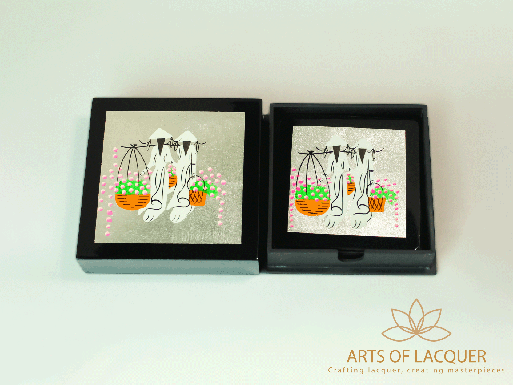 Sliver Floral Harvest Ao Dai Lacquer Coaster Set