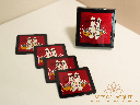 Red Floral Harvest Ao Dai Lacquer Coaster Set 