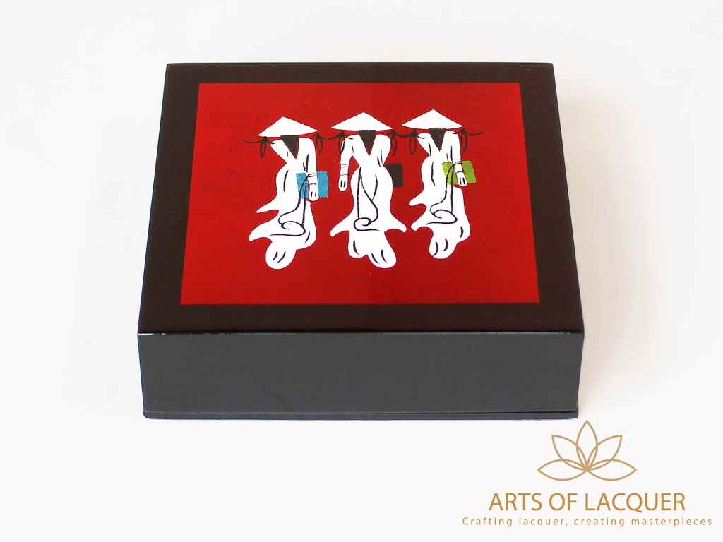 Red Handmade Trio Lacquer Coaster Set