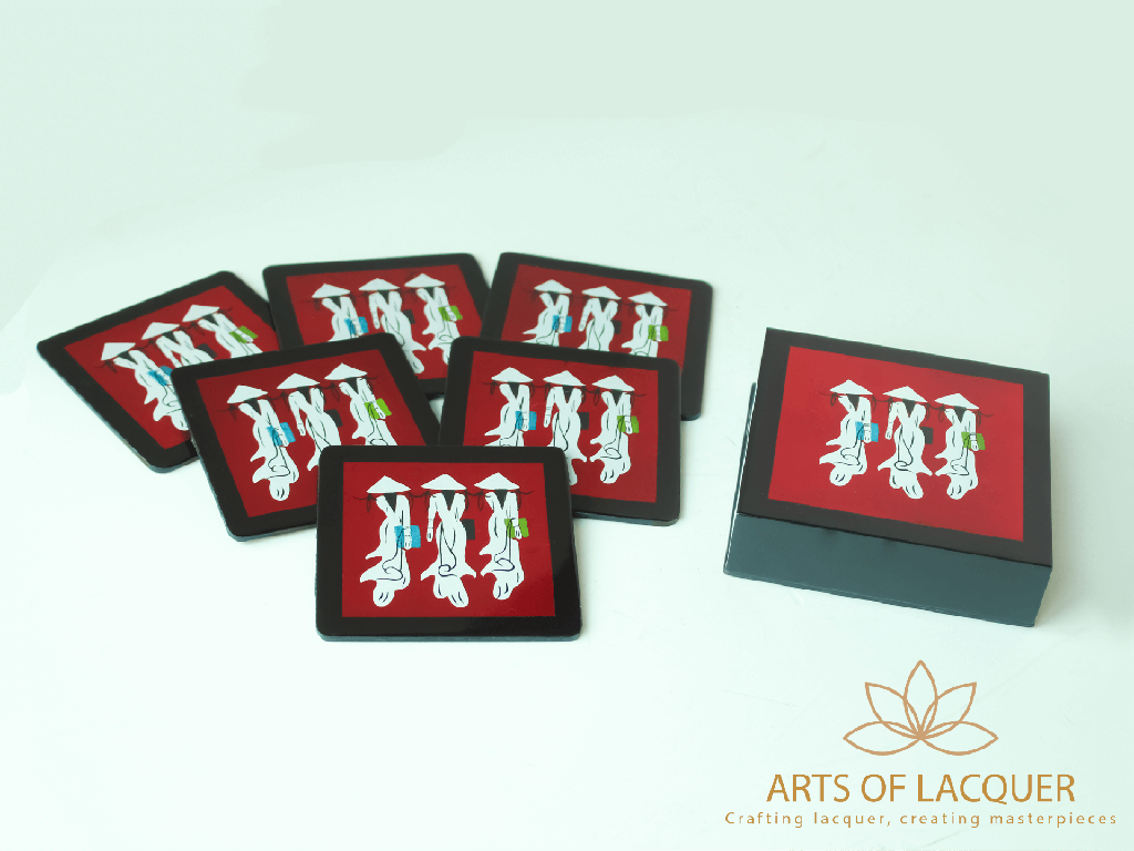 Red Handmade Trio Lacquer Coaster Set