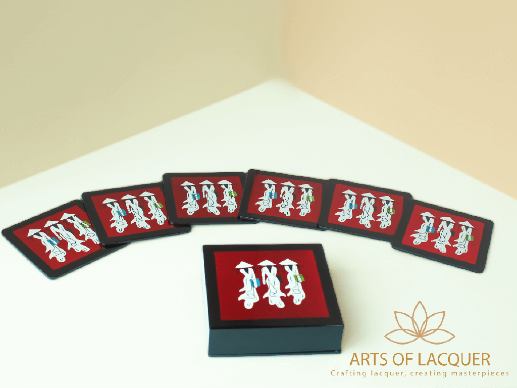 Red Handmade Trio Lacquer Coaster Set