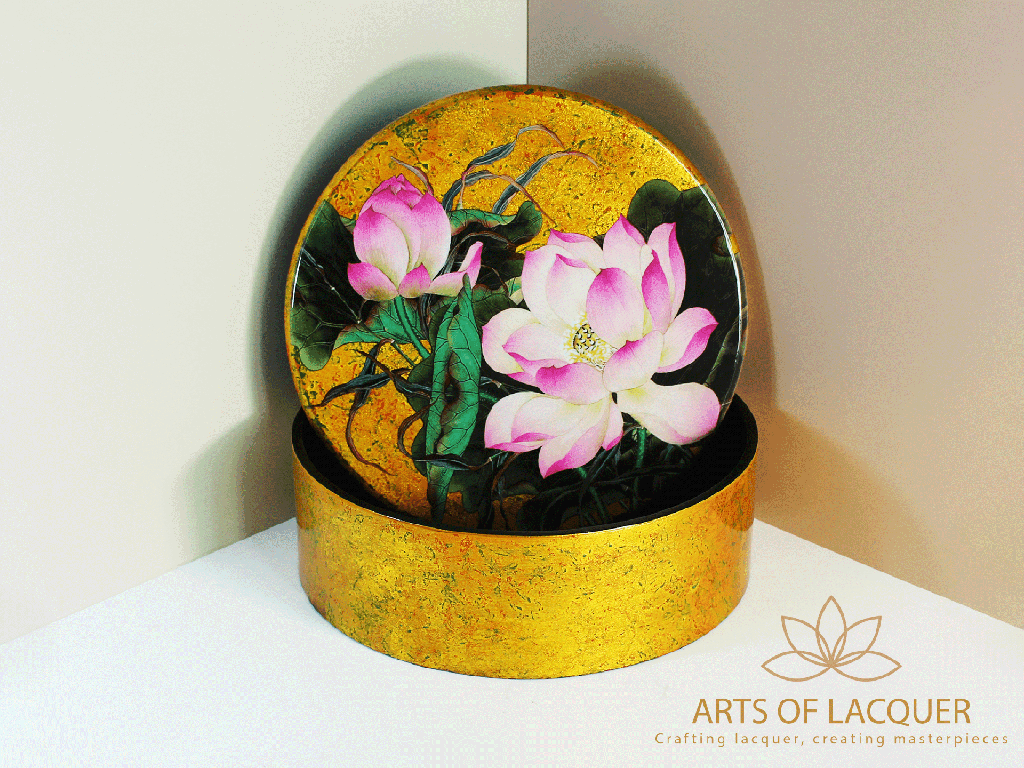 Golden Lotus Lacquer Keepsake Box