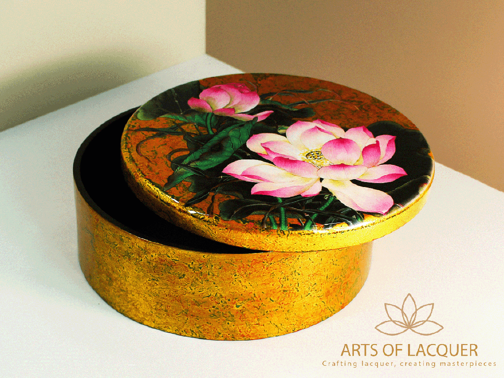 Golden Lotus Lacquer Keepsake Box