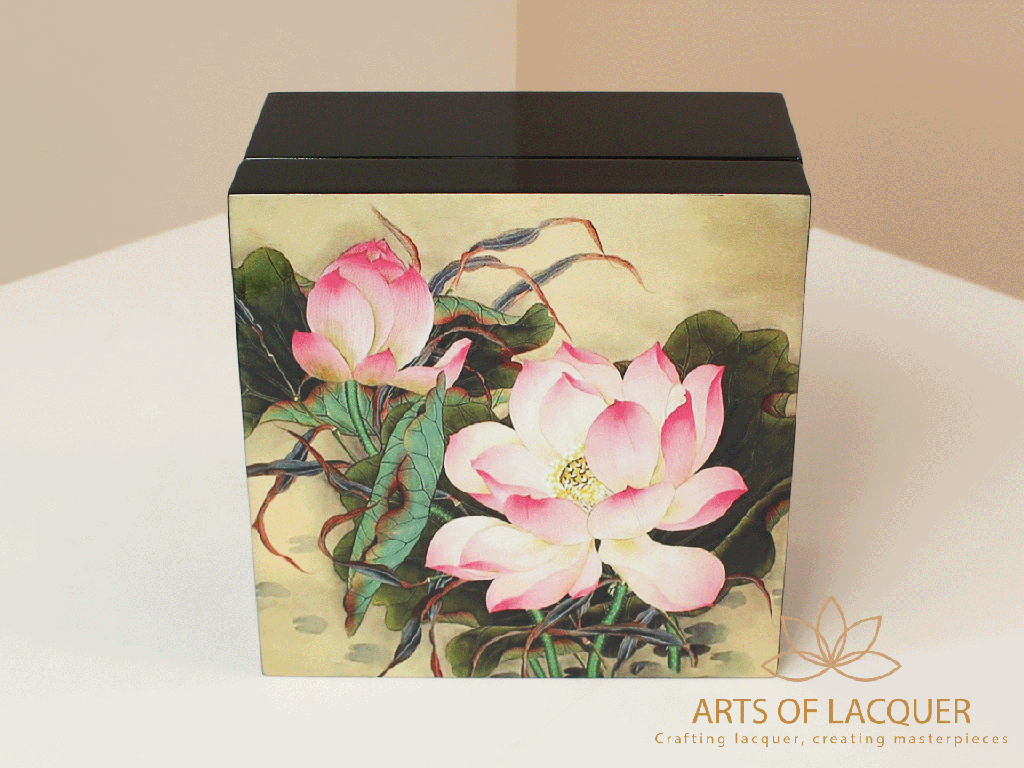 Lotus Harmony Lacquered Jewelry Box Antique