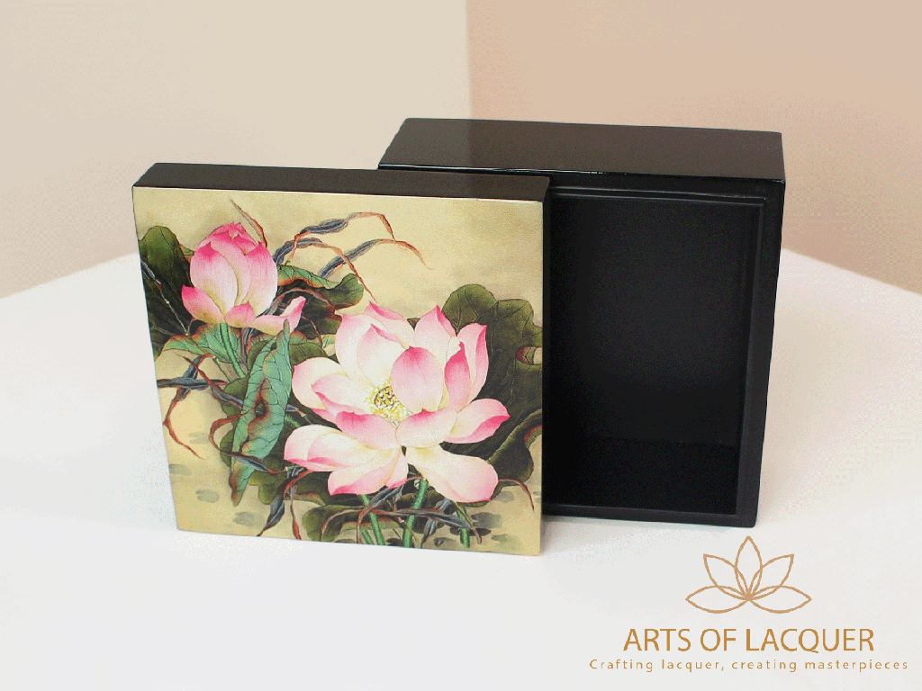 Lotus Harmony Lacquered Jewelry Box Antique