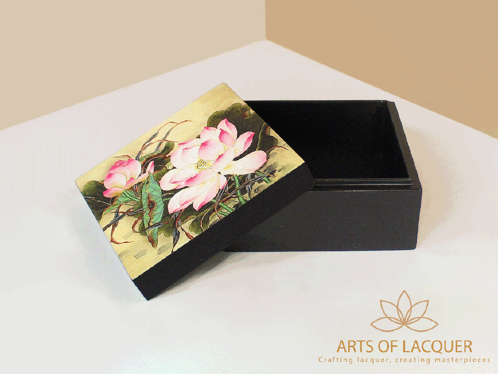 Lotus Harmony Lacquered Jewelry Box Antique