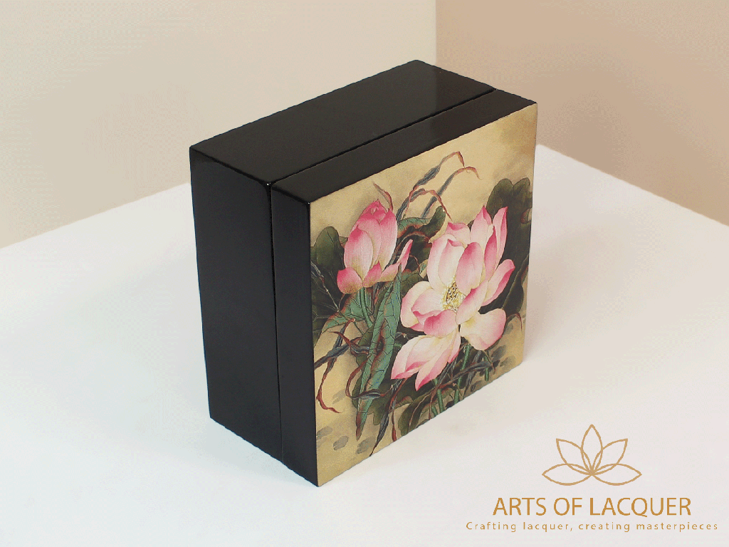 Lotus Harmony Lacquered Jewelry Box Antique