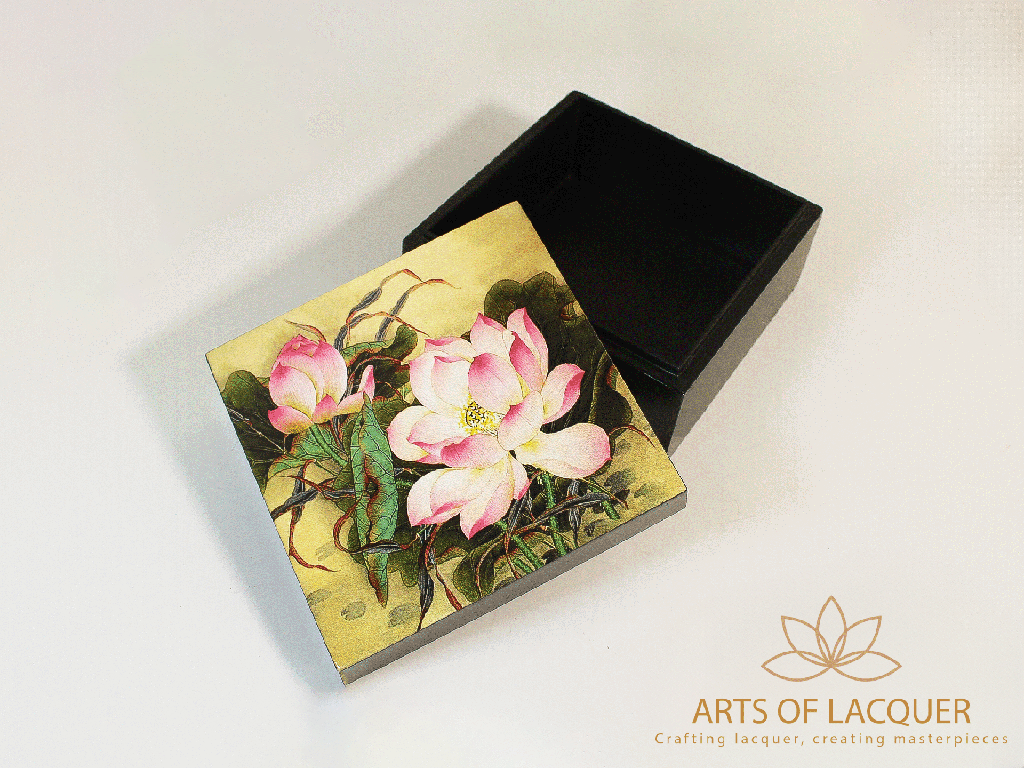 Lotus Harmony Lacquered Jewelry Box Antique