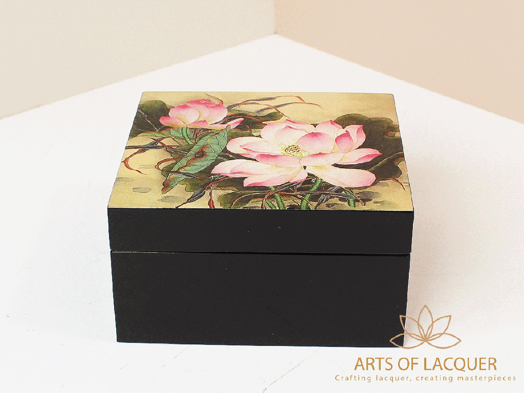 Lotus Harmony Lacquered Jewelry Box Antique