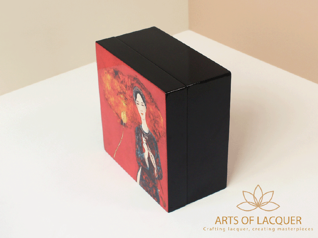 Vintage Elegance Lacquered Jewelry Box with Artistic Lady and Floral Motif