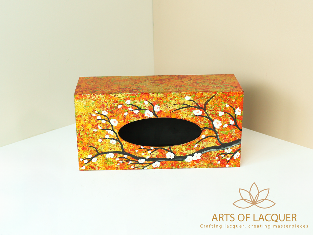 Autumn Blossom Lacquer Tissue Box 