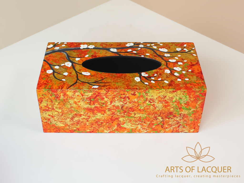 Autumn Blossom Lacquer Tissue Box 