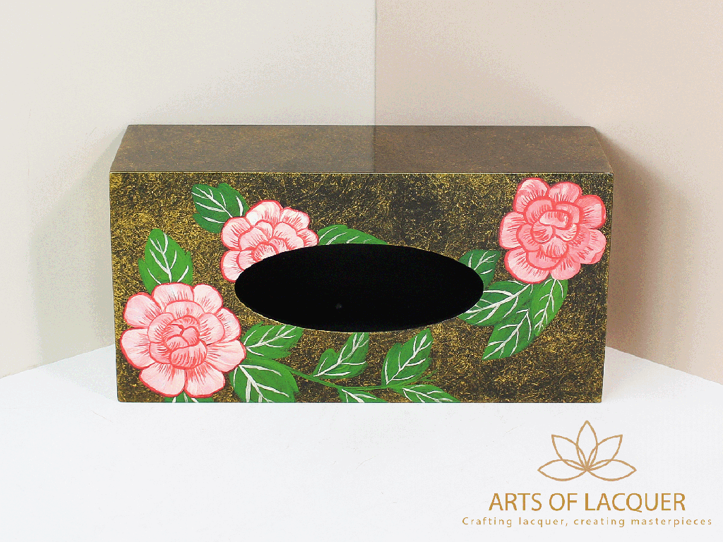  Luxury Pink Camellia Lacquer Tissue Box