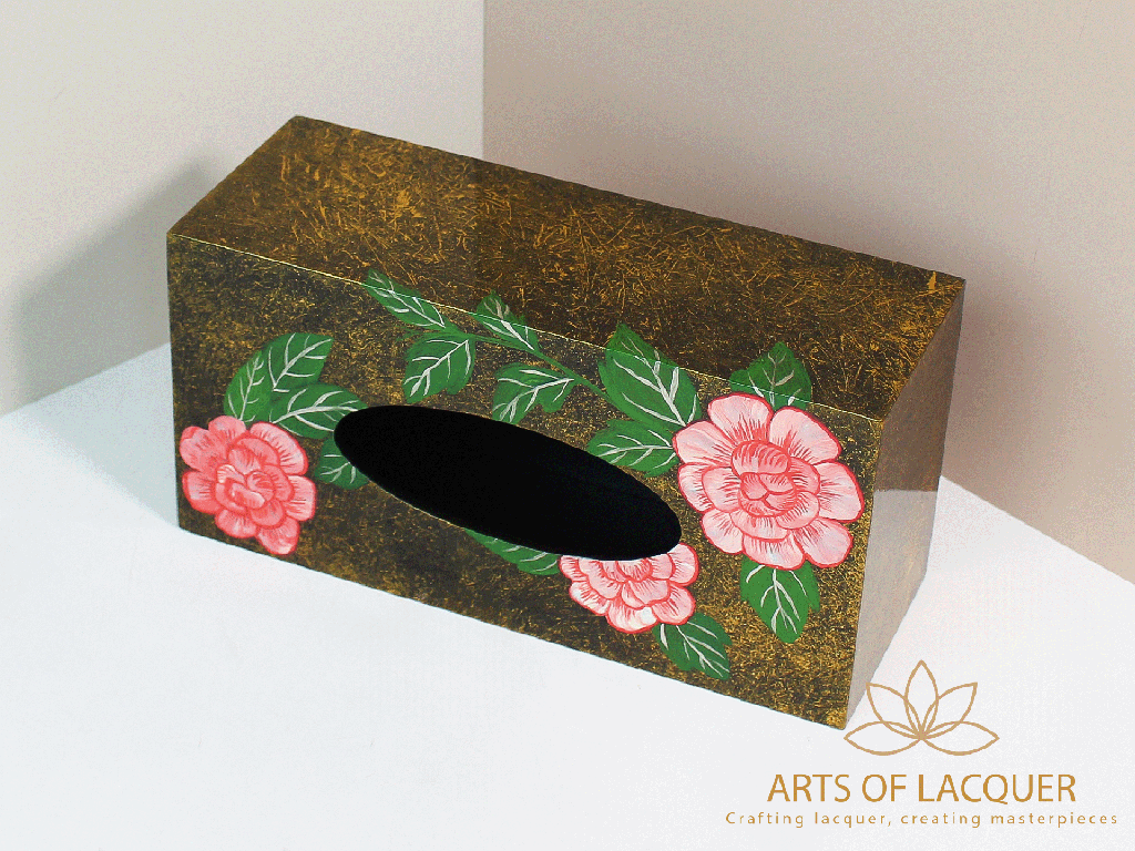  Luxury Pink Camellia Lacquer Tissue Box