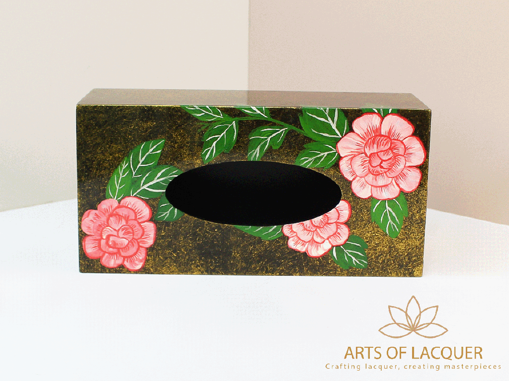  Luxury Pink Camellia Lacquer Tissue Box