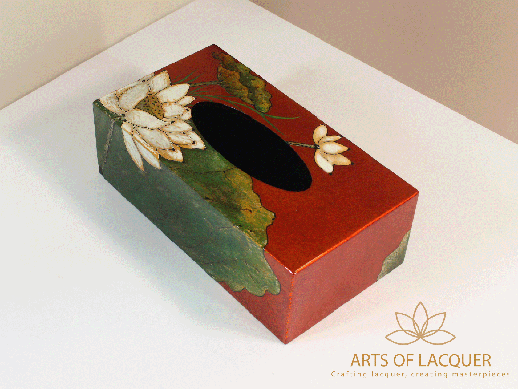 Red Lotus Handcrafted Lacquered Tissue Box 