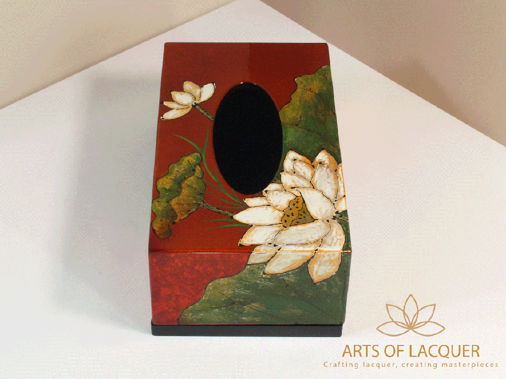 Red Lotus Handcrafted Lacquered Tissue Box 