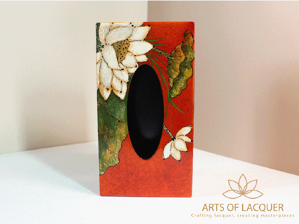 Red Lotus Handcrafted Lacquered Tissue Box 