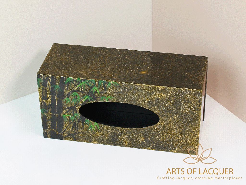 Black Bamboo Leaf Elegance Lacquered Tissue Box 