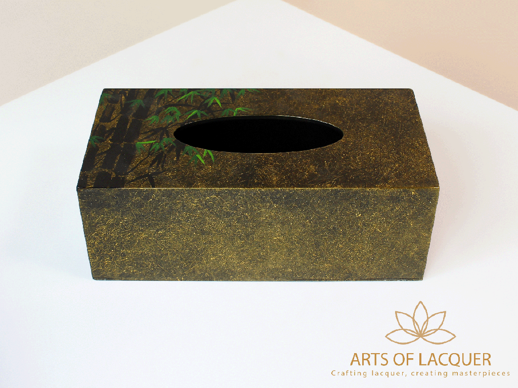 Black Bamboo Leaf Elegance Lacquered Tissue Box 