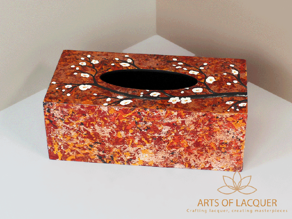 Red Autumn Blossom Handcrafted Lacquer Tissue Box 