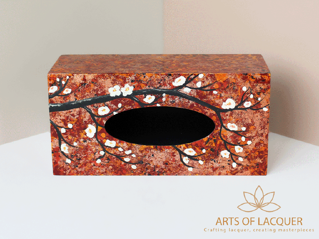 Red Autumn Blossom Handcrafted Lacquer Tissue Box 