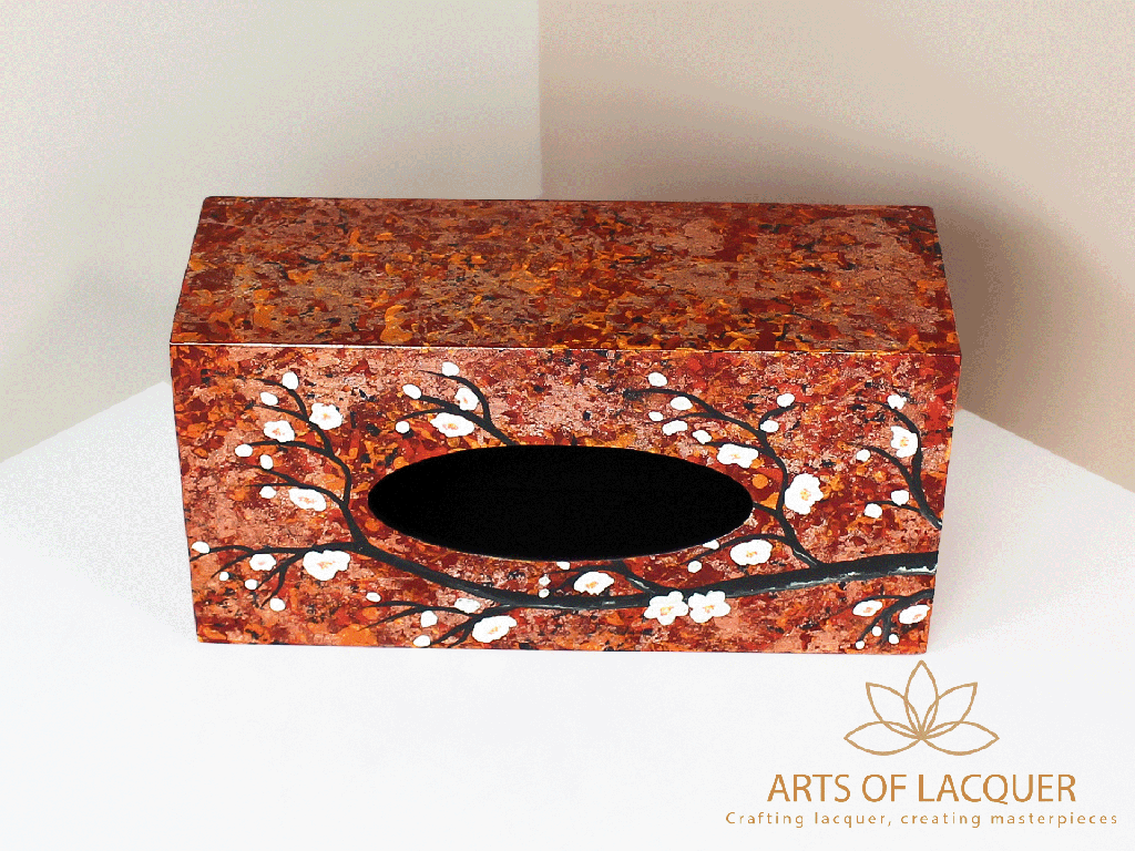 Red Autumn Blossom Handcrafted Lacquer Tissue Box 