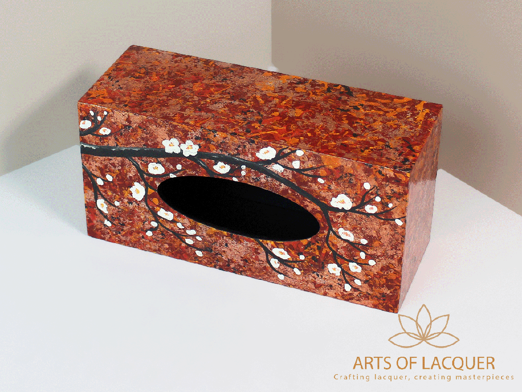 Red Autumn Blossom Handcrafted Lacquer Tissue Box 