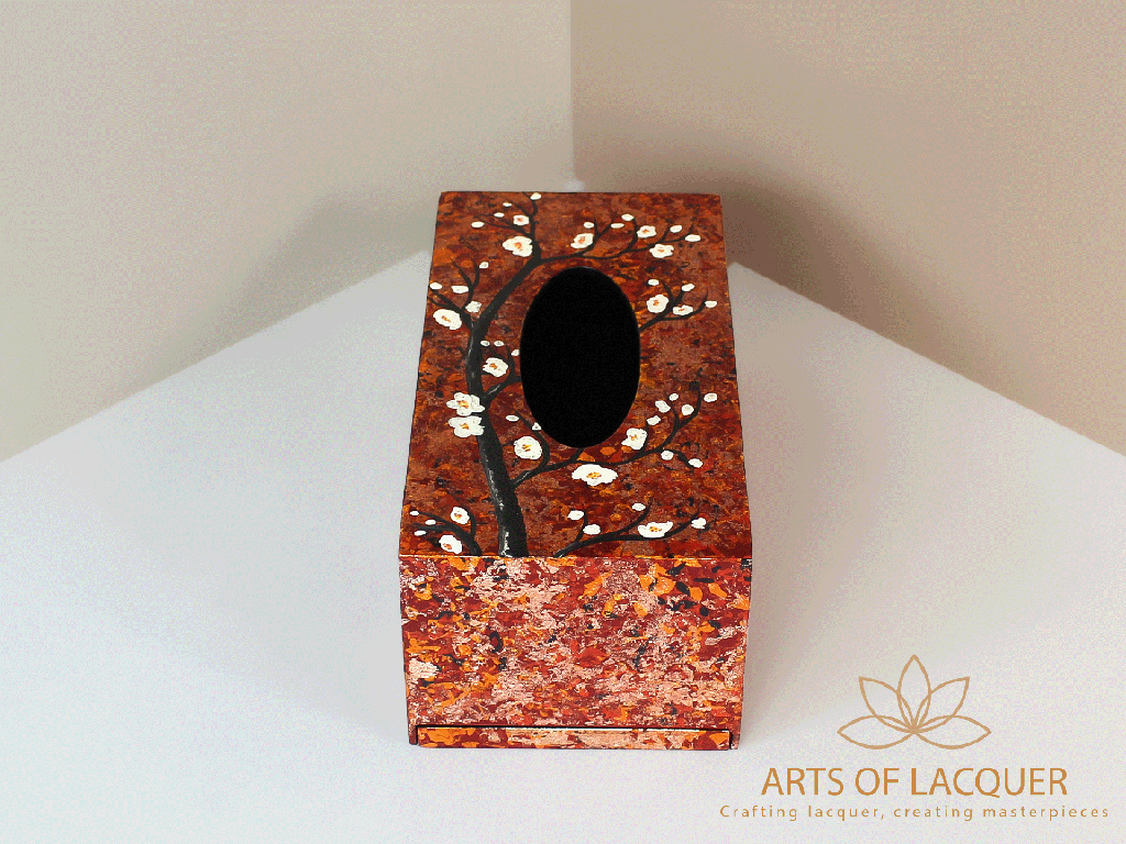 Red Autumn Blossom Handcrafted Lacquer Tissue Box 