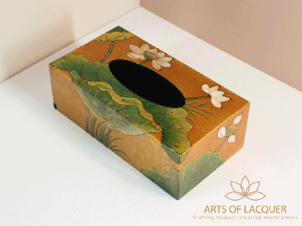 Gold Lotus Handcrafted Lacquered Tissue Box