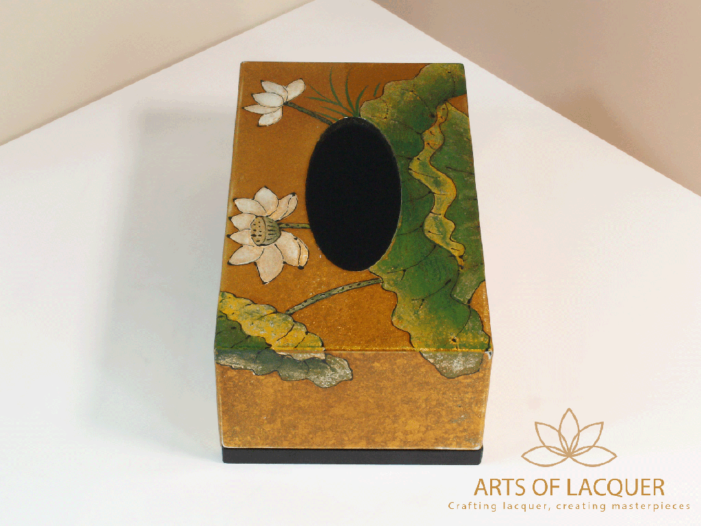 Gold Lotus Handcrafted Lacquered Tissue Box