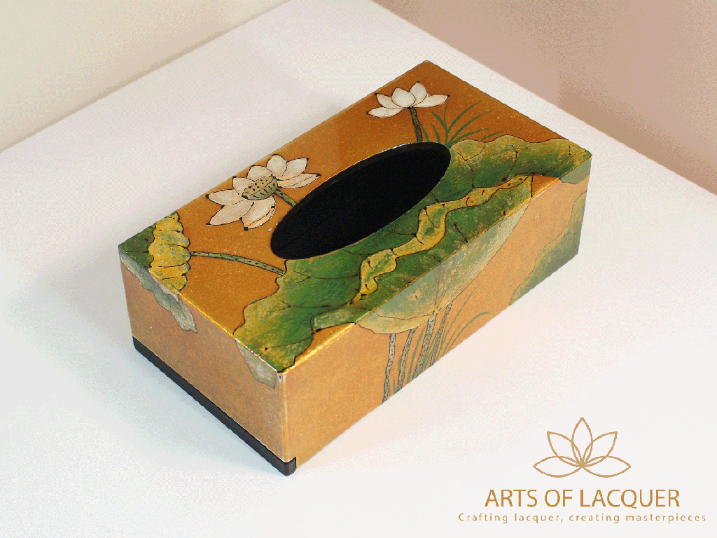 Gold Lotus Handcrafted Lacquered Tissue Box