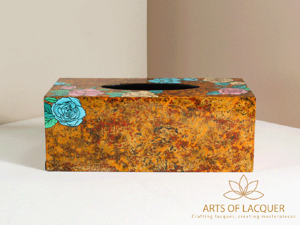  Luxury Colourful Roses Lacquer Tissue Box