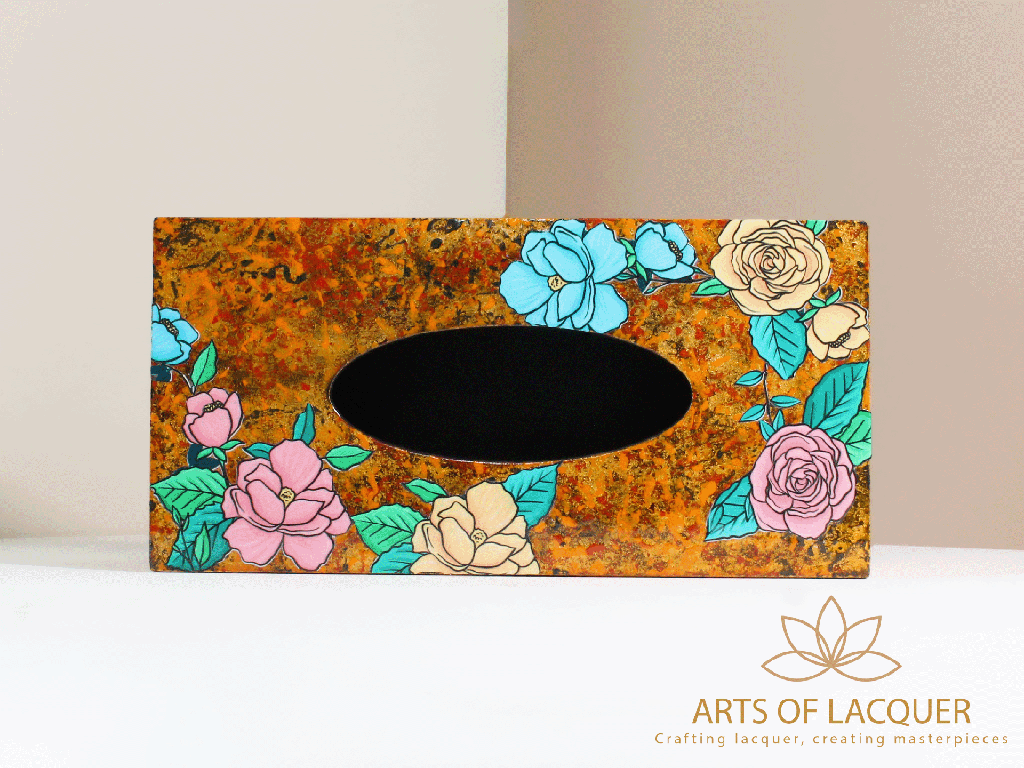  Luxury Colourful Roses Lacquer Tissue Box