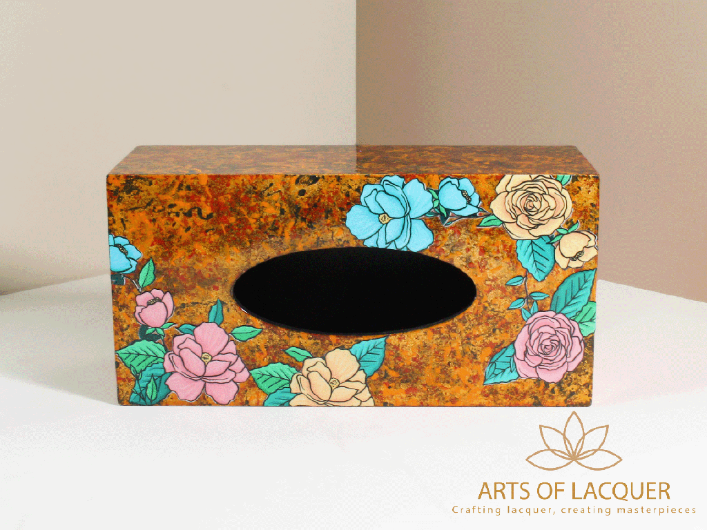  Luxury Colourful Roses Lacquer Tissue Box