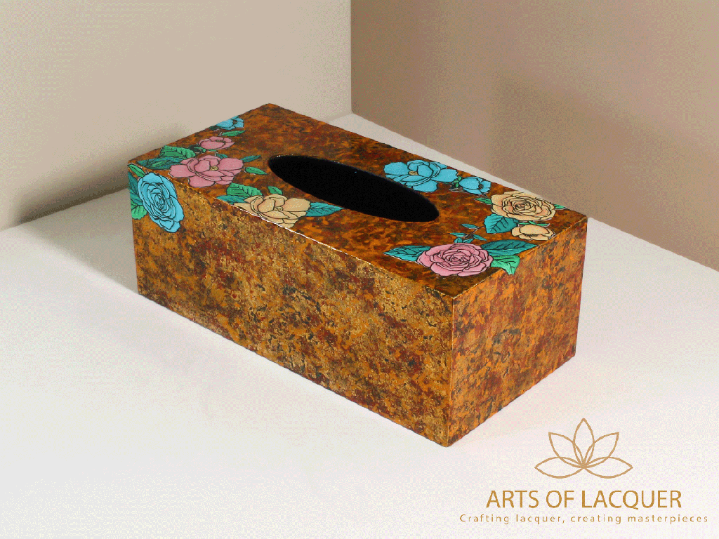  Luxury Colourful Roses Lacquer Tissue Box