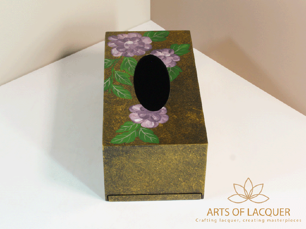 Handcrafted Lacquer Purple Peony  Tissue Box