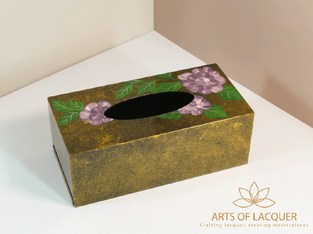 Handcrafted Lacquer Purple Peony  Tissue Box