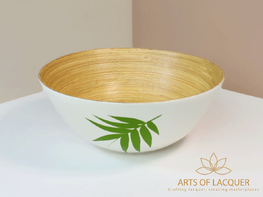 Bamboo Lacquer Bowl Set - Minimalist Green Leaf Design