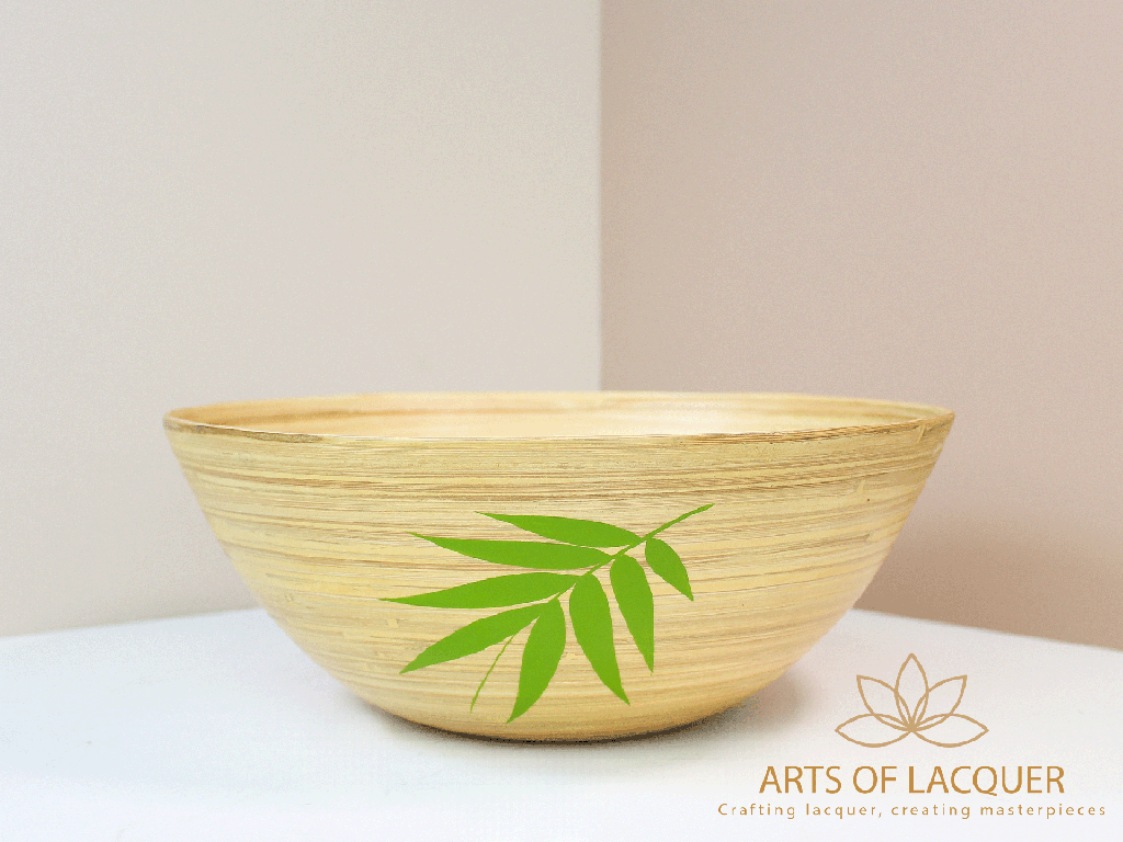 Bamboo Lacquer Bowl Set - Minimalist Green Leaf Design