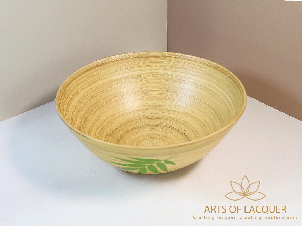 Bamboo Lacquer Bowl Set - Minimalist Green Leaf Design