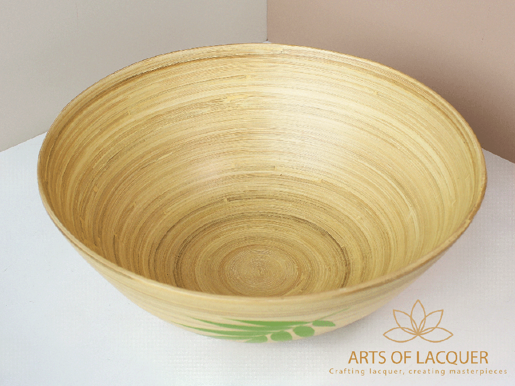 Bamboo Lacquer Bowl Set - Minimalist Green Leaf Design