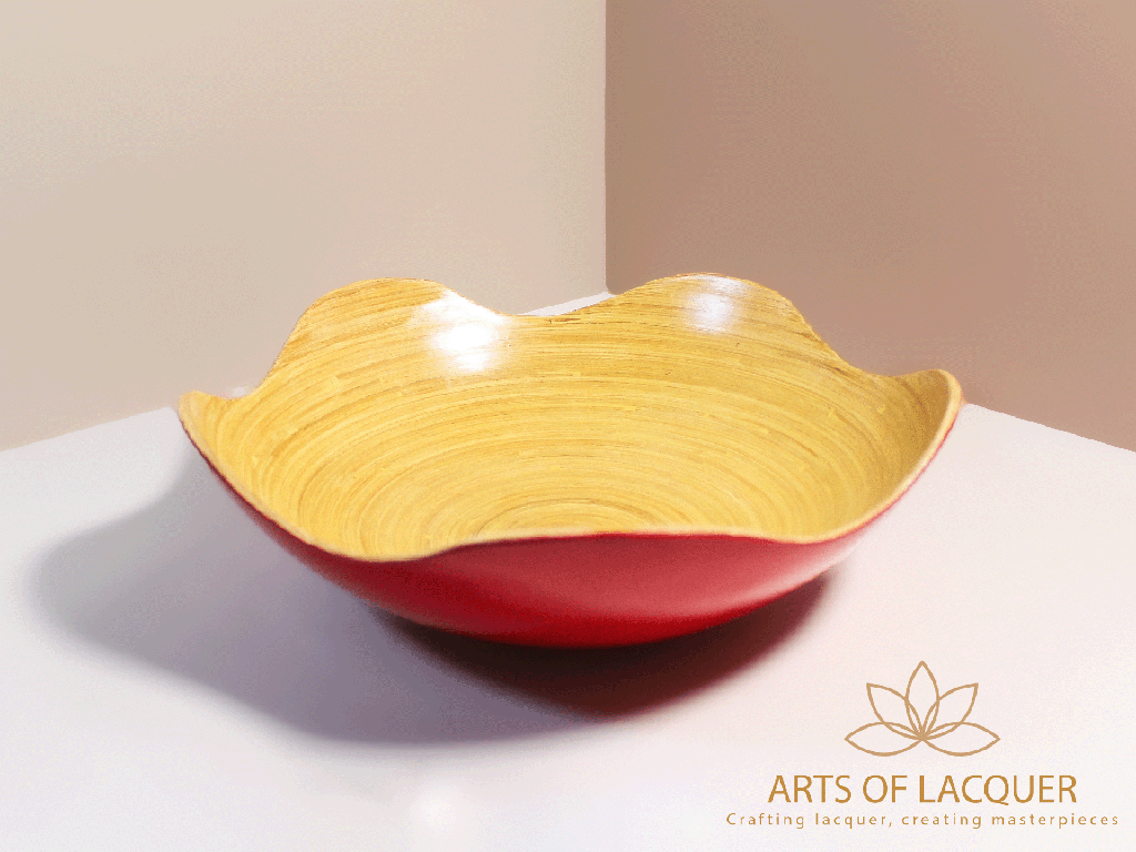 Red Elegant Crimson Wavy Edge Bamboo Lacquer Bowl