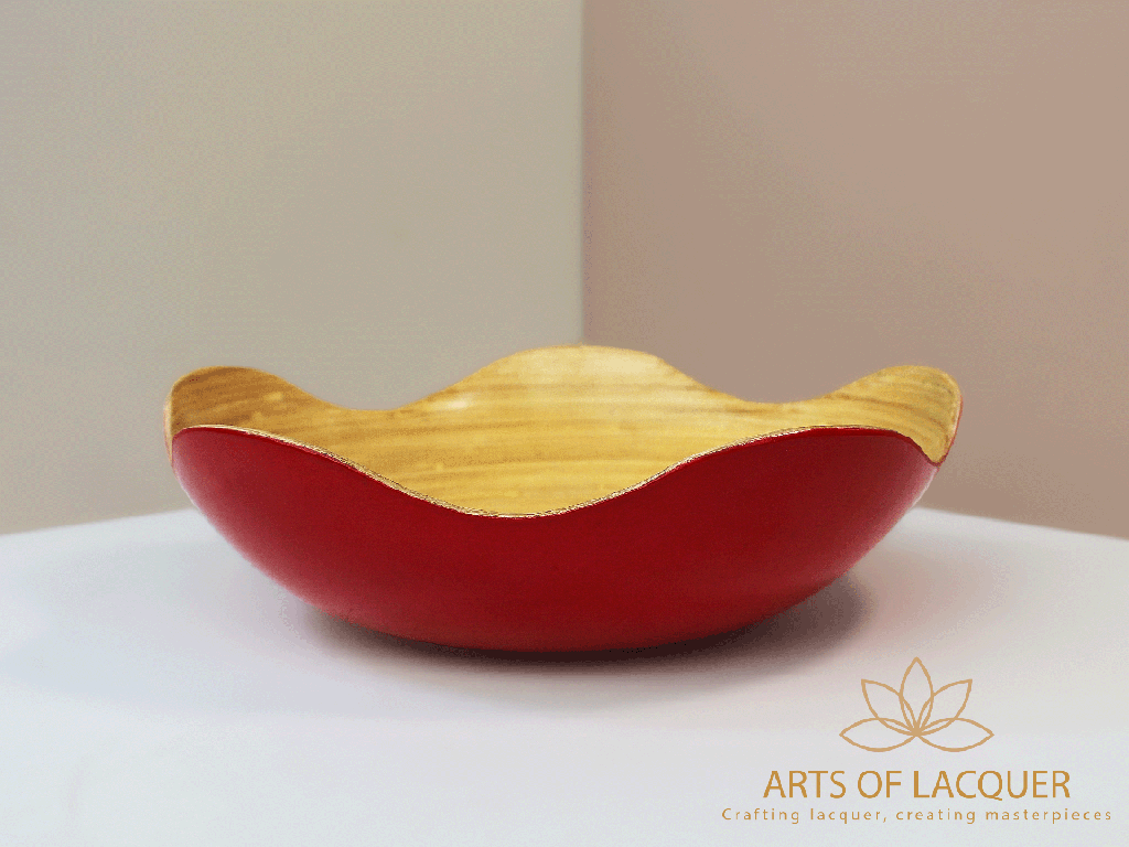 Red Elegant Crimson Wavy Edge Bamboo Lacquer Bowl