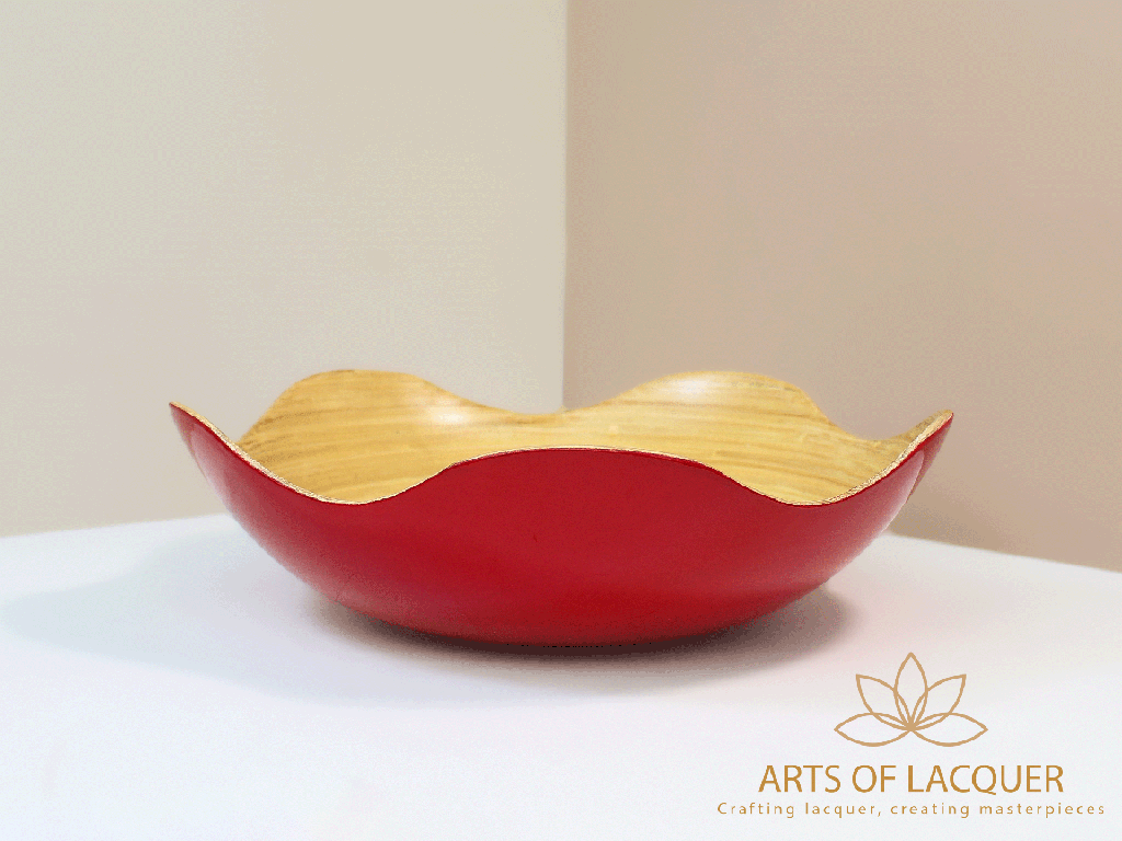 Red Elegant Crimson Wavy Edge Bamboo Lacquer Bowl