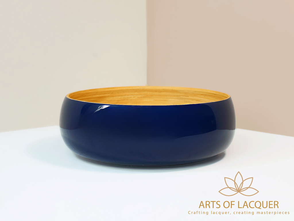 Handcrafted Navy Blue Lacquered Bamboo Bowl