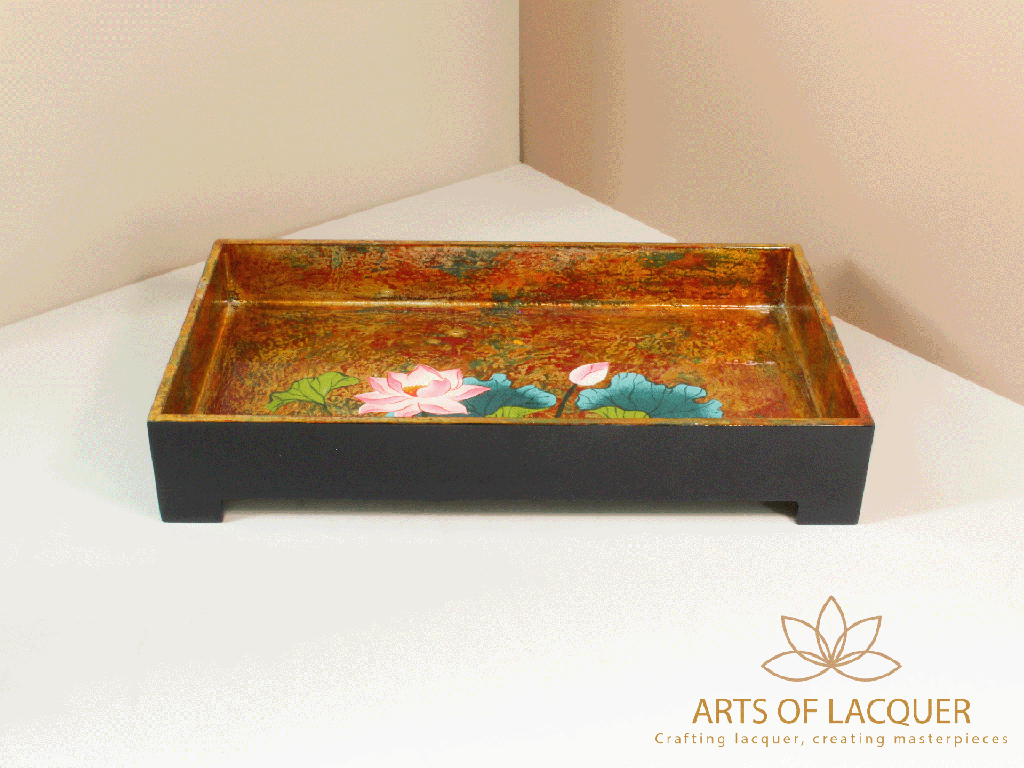 Golden Lacquer Tray - Lotus Flower Design