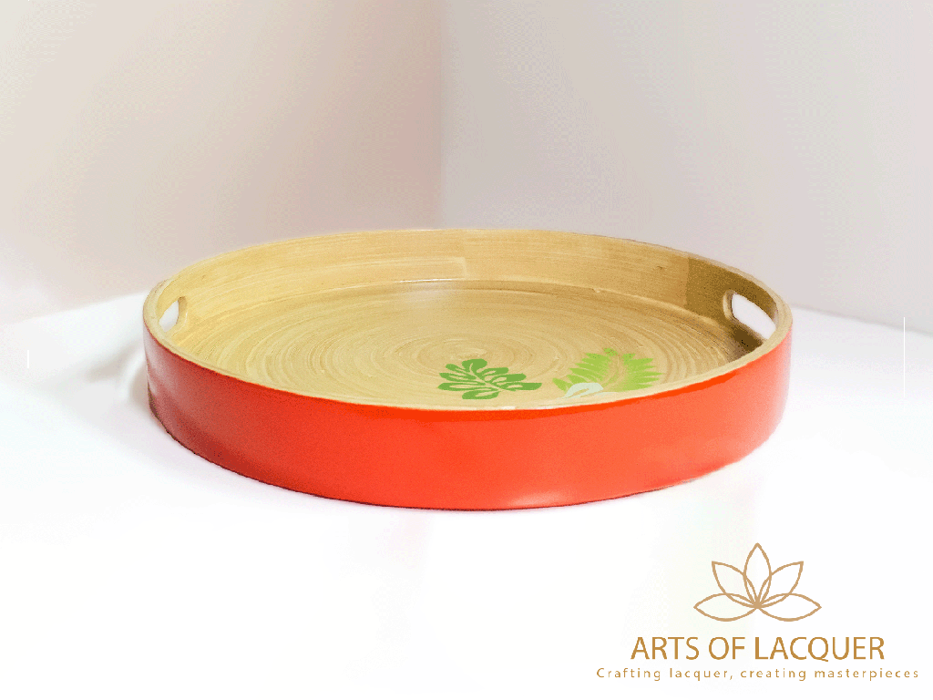 Sunlit Oasis Lacquer Tray - Green Leaf Design